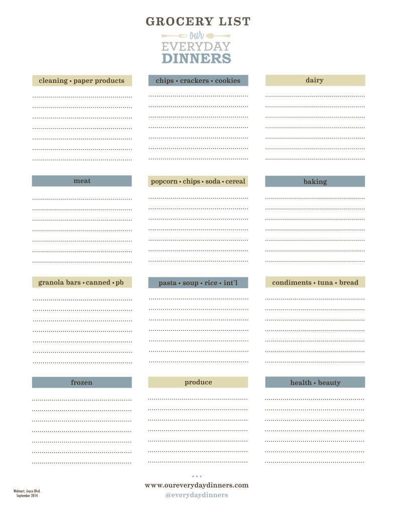 Walmart Grocery List Printable| Our Everyday Dinners